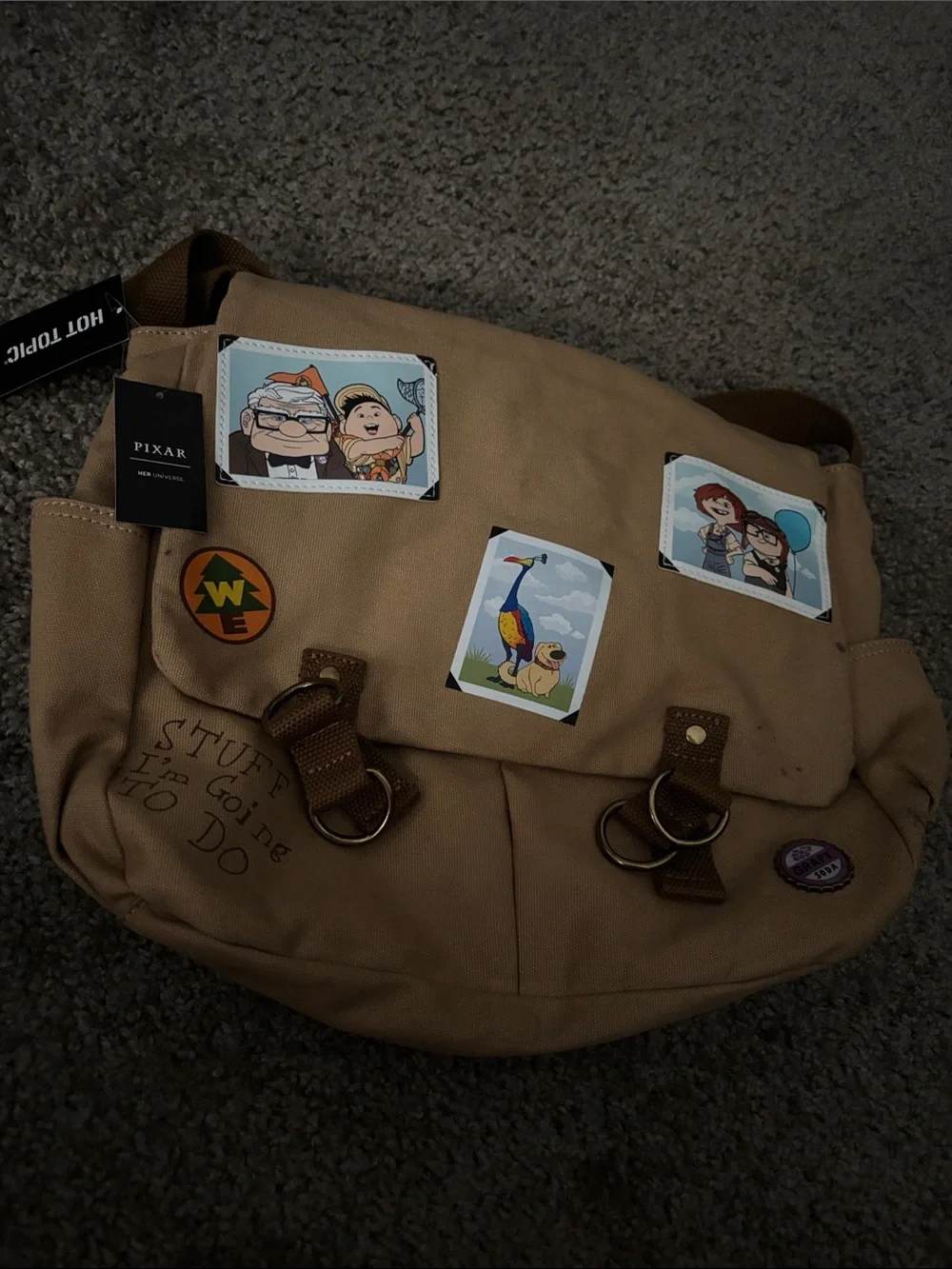 Disney UP Tan Canvas Messenger Bag with Decorative Patches